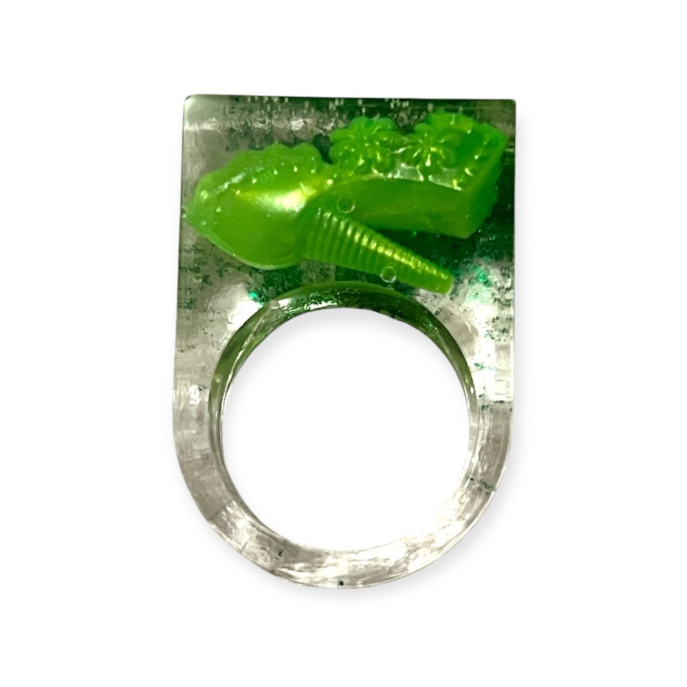 New Clear Resin Ring with Lime Green Barbie Heel